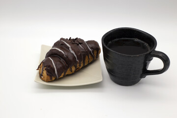 A cup of coffee and croissant bread,Include Clipping Path.