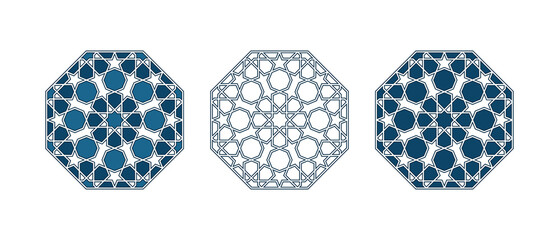 Set of Islamic traditional rosettes for greetings cards decoration and design isolated on white backgrounds. Vector illustration.