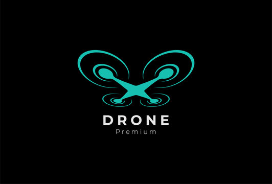 Drone Logo,minimalist Flying Drone Logo With Perspective View From Below, Flat Design Logo Template