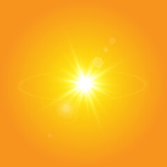  Warm sun on a yellow background. solar rays