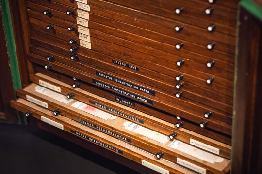 London, UK - 17 January, 2022 - Collection Of Tissue Samples From The Lungs Of Workers In South African Asbestos Mines Who Had Died From Mesothelioma, A Rare Lung Cancer, On Display At Science Museum