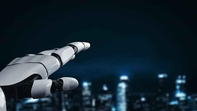 Futuristic robot artificial intelligence enlightening AI technology development and machine learning concept. Global robotic quantum science research for future of human life. 3D rendering graphic.