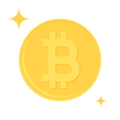Gold bitcoin icon. Cryptocurrency, digital currency, business and finance concept. Flat design vector illustration.