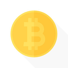 Gold bitcoin icon. Cryptocurrency, digital currency, business and finance concept. Flat design vector illustration.