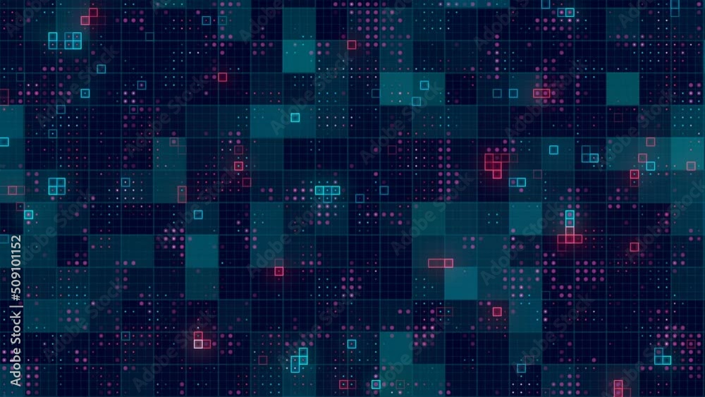 Poster Futuristic mosaic with halftone dot pattern. Modern trendy design. Abstract geometric background. Digital seamless loop animation. 3d rendering. HD resolution