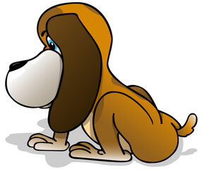 Sitting Cute Doggy from Profile - Colored Cartoon Illustration Isolated on White Background, Vector