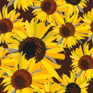 Colorful seamless pattern with sunflowers and yellow petals