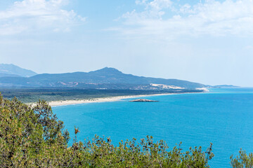 Fototapeta premium the scenic view of Karadere sandy beach near to the Patara beach divided by the esen river, Fethiye, Turkey