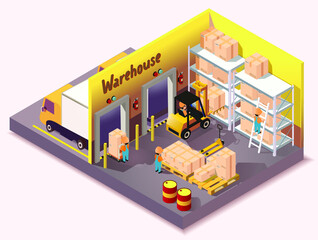 Fototapeta premium Isometric warehouse logistic delivery service 