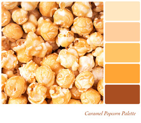 Caramel Popcorn in a colour palette with complimentary colour swatches in yellow tones. 