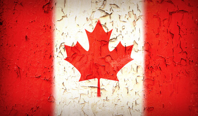 Vintage Canadian Flag with peeling paint texture