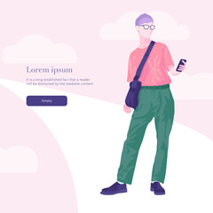 Guy with a phone on a pink background