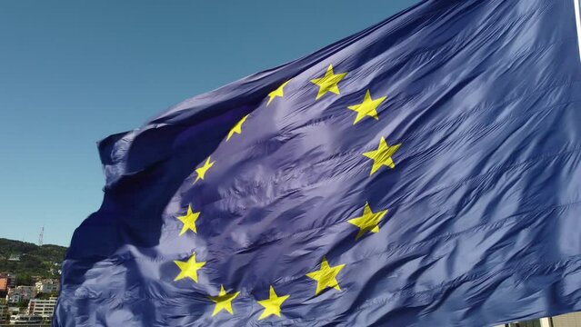 European union flag Against City at summer day