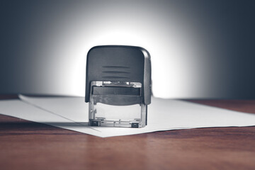 put a stamp on business contract in office - obrazy, fototapety, plakaty