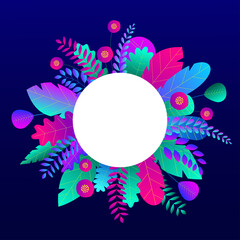 Trendy neon gradient plants and leaves background in flat style.