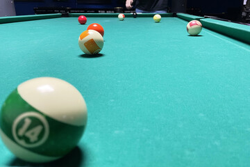 pool game, billiard table with balls
