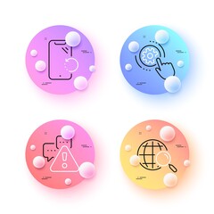 Smartphone recovery, Web search and Cogwheel settings minimal line icons. 3d spheres or balls buttons. Warning icons. For web, application, printing. Vector
