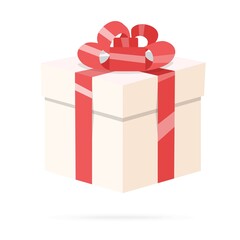 Paper gift box with red tape and bow , on white background . Flat design illustration. Stock vector graphics