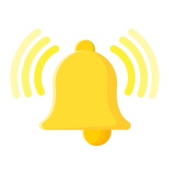 Flat yellow bell alert icon with brackets on the sides, on white background