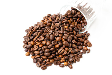 Coffee Beans in a Clear Glass on White Background. No Cutout. No Isolated.