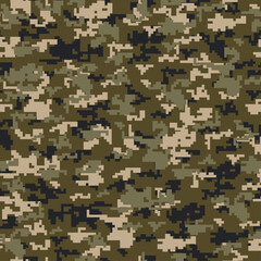 Seamless camouflage pattern. Pixel military ornament. Vector texture