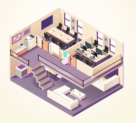 Isometric office different floors composition