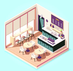 isometric illustration Cute small cafe or restaurant 