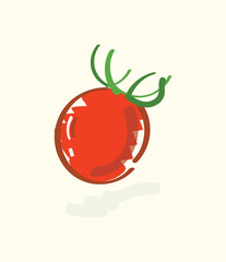 Isolated red fresh tomato with leaves in vector flat doodle illustration art design