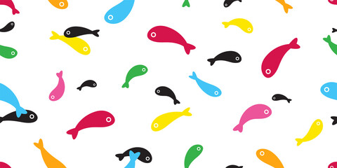 Fototapeta premium fish Seamless pattern vector tuna salmon cartoon pet shark dolphin whale sea ocean gift wrapping paper repeat wallpaper tile background animal illustration doodle design scarf isolated