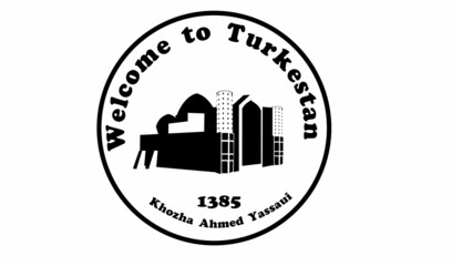 Naklejka premium Monochrome Vector template of Turkestan city adverising illustration