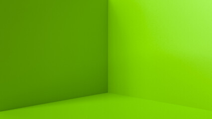 3d rendering of a product display stand for a product, abstract green background, stage and corner