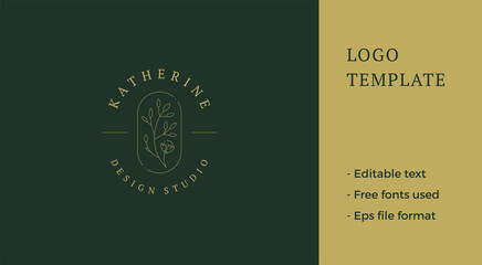 Meadow flower plant with stem bud leaves geometric frame minimalist business logo vector