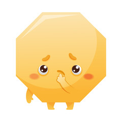 Puzzled Orange Polygon as Geometric Shape Character with Confused Face Expression Vector Illustration