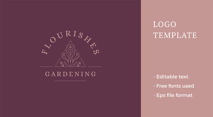 Organic wildflower bouquet minimalist triangle frame eco friendly decorative design logo vector