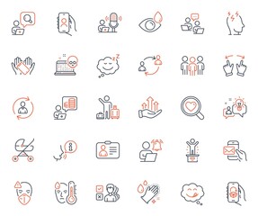 People icons set. Included icon as User notification, Winner podium and Airport transfer web elements. Medical mask, Budget accounting, Id card icons. Opinion, Move gesture, Sleep web signs. Vector