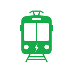 Electric Tram Silhouette Green Icon. Stop Station Sign for Ecology Electrical Public Transport Glyph Pictogram. Eco Streetcar in Front View Icon. Ecology Tramway Symbol. Isolated Vector Illustration