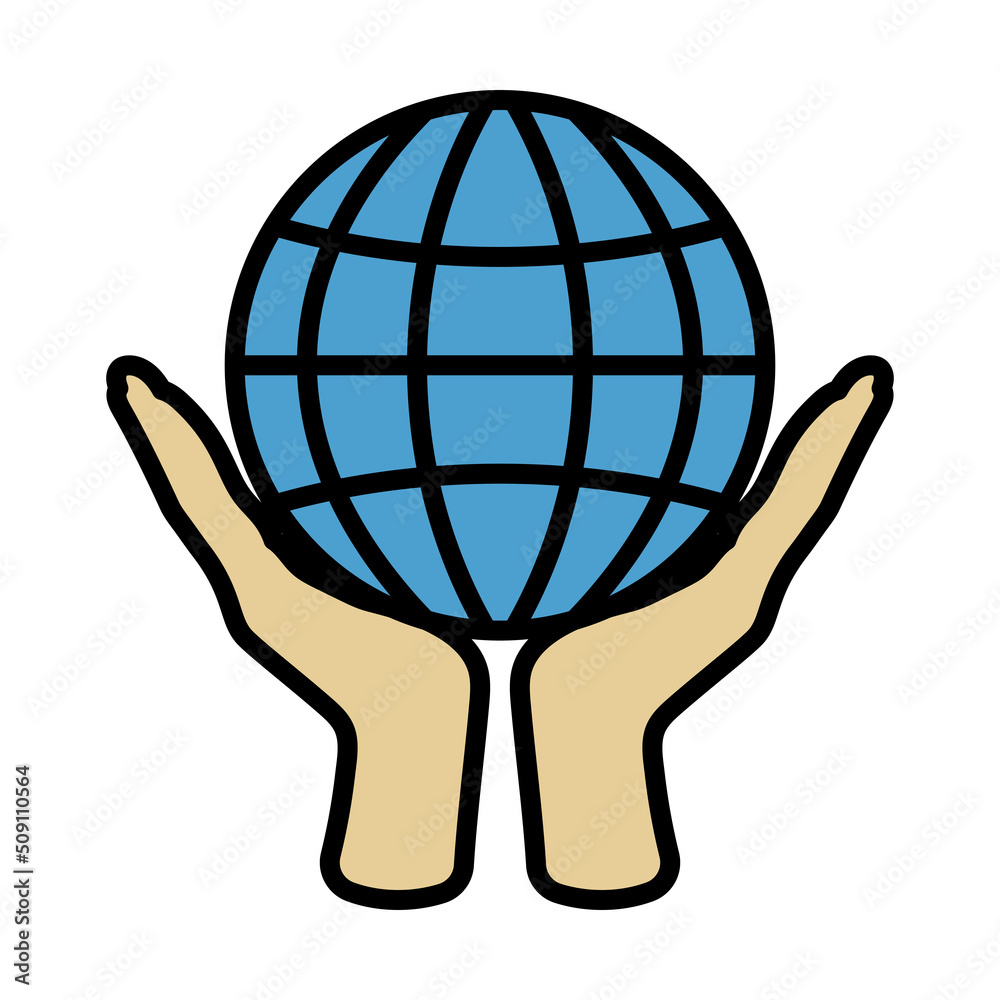 Sticker hands holding planet icon