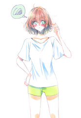 半袖短パンの女性　恋