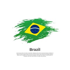 Brazil flag. Brush painted brazilian flag on a white background. Brush strokes. Vector design national poster, template. Place for text.  State patriotic banner of brazil, cover. Copy space