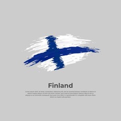 Finland flag. Brush painted finnish flag on a white background. Brush strokes. Vector design national poster, template. Place for text.  State patriotic banner of finland, cover. Copy space