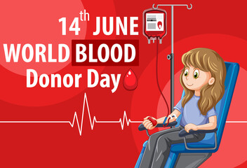 June blood donor day text and icon
