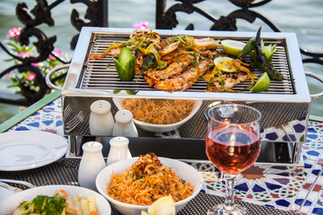 Food Photography art shots, Egyptian Oriental Barbequed Sea food, Photo is selective focus with shallow depth of field. Shot taken at Cairo Egypt