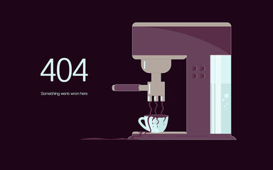 404 error not found web page with Coffee machine and spilled coffee
