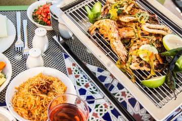 Food Photography art shots, Egyptian Oriental Barbequed Sea food, Photo is selective focus with shallow depth of field. Shot taken at Cairo Egypt