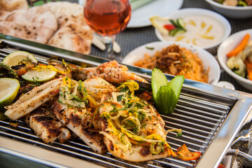 Food Photography art shots, Egyptian Oriental Barbequed Sea food, Photo is selective focus with shallow depth of field. Shot taken at Cairo Egypt