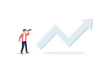 Businessman looking at investment chart, wealth, income and business finances with binoculars. Vector illustration