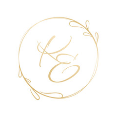 Vector wedding golden monogram or logo with K and E letters.