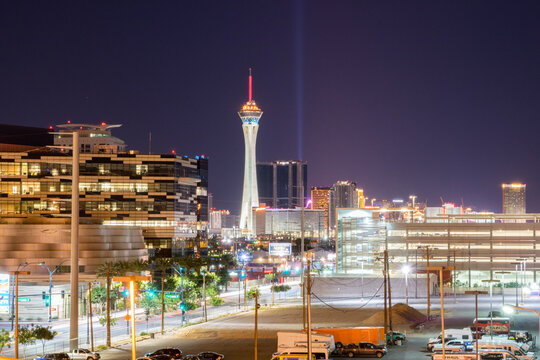 Stratosphere Tower and Las Vegas Strip at Night - Las Vegas, Nevada, USA