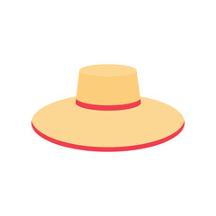 Summer straw hat flat style illustration. Beach sun hat isolated