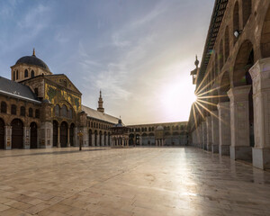 Umayyad Mosque, the Great Mosque of Damascus, in the old city of Damascus, the capital of Syria. One of the oldest and holiest. - obrazy, fototapety, plakaty